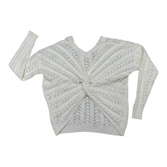 mi ami Francesca's Cable Knit Knotback Sweater Women's S Off White V-Necl L/S - Picture 5 of 10